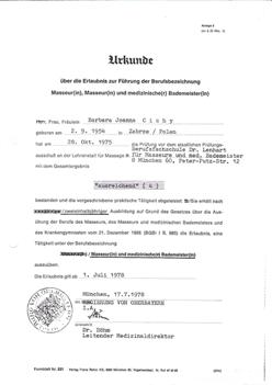 Barbara Joachim Berufsurkunde